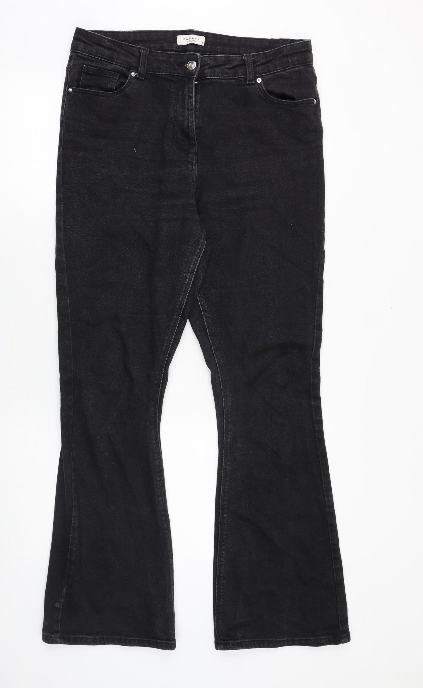 Papaya Womens Black Cotton Bootcut Jeans Size 14 Regular Zip