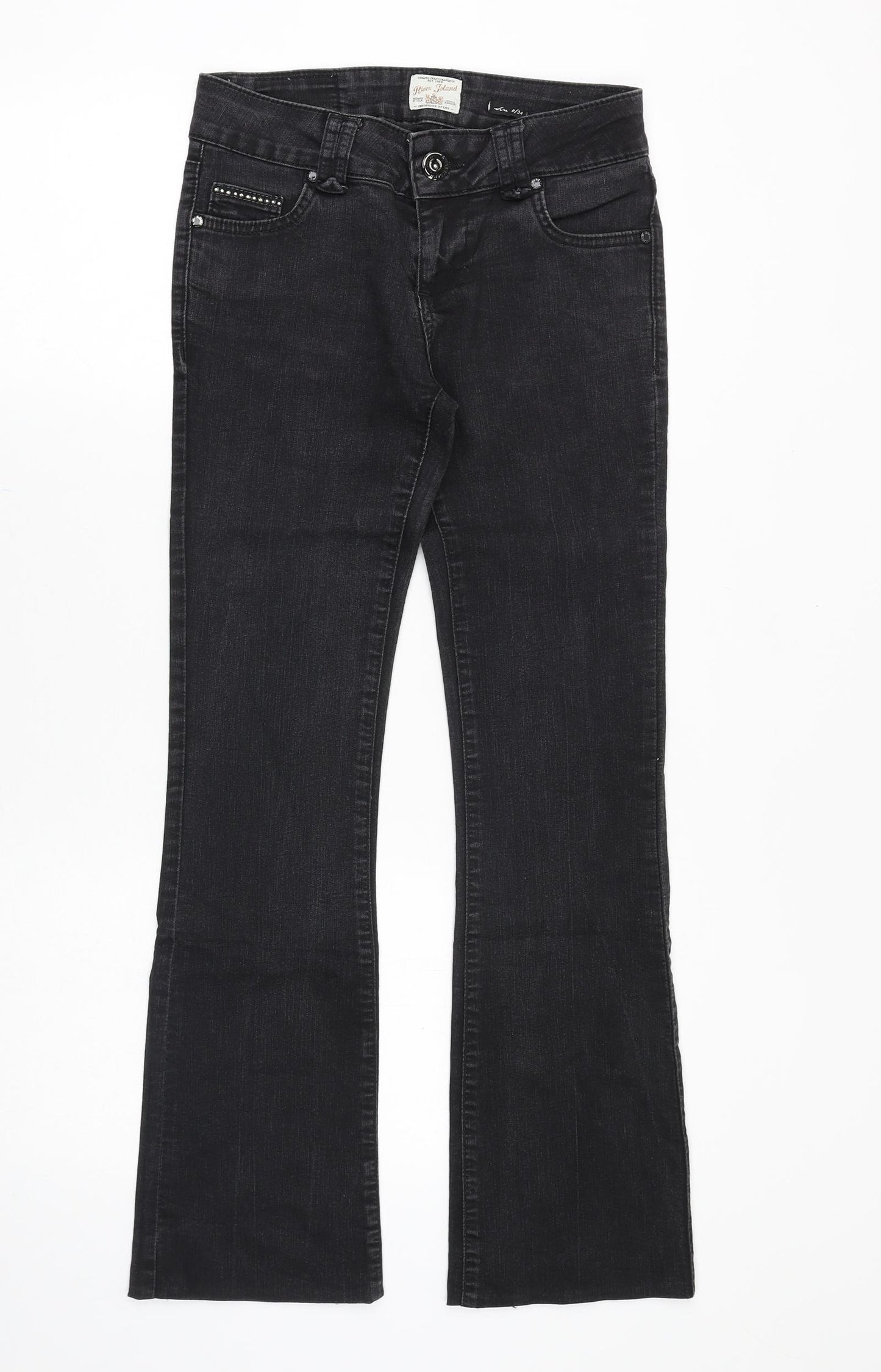 River Island Womens Black Cotton Bootcut Jeans Size 8 Regular Zip