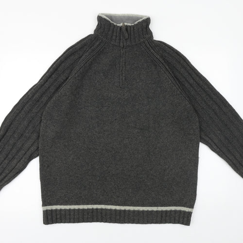BHS Mens Grey High Neck Wool Pullover Jumper Size M Long Sleeve