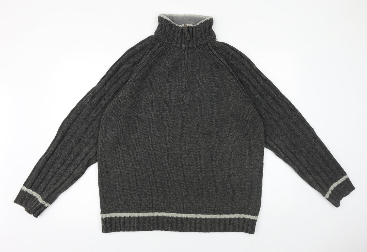 BHS Mens Grey High Neck Wool Pullover Jumper Size M Long Sleeve