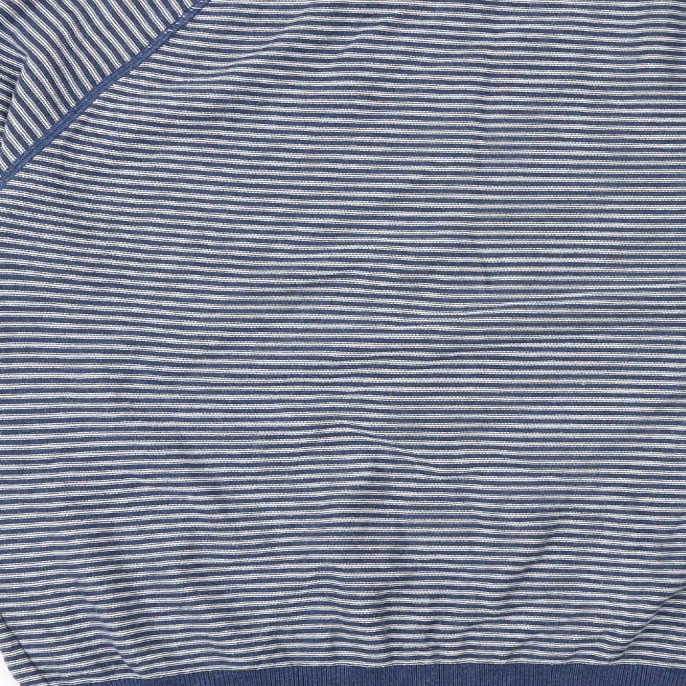 NEXT Mens Blue Round Neck Striped Cotton Pullover Jumper Size L Long Sleeve