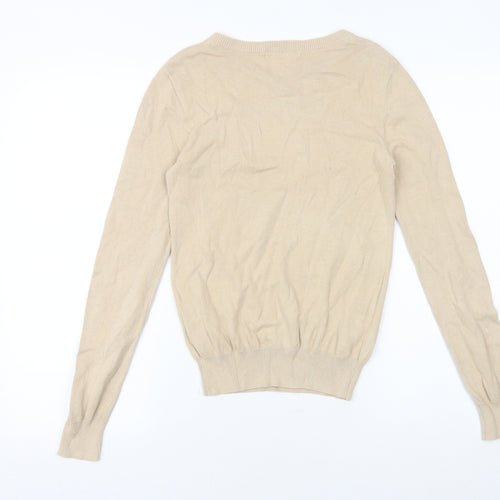 Glamorous Womens Beige Boat Neck 100% Cotton Pullover Jumper Size 6 - Owl