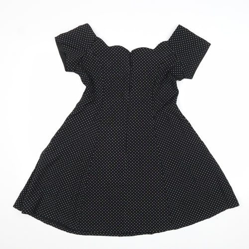 Dramatix Womens Black Polka Dot Viscose Fit & Flare Size 10 Boat Neck Zip - Scalloped Neckline