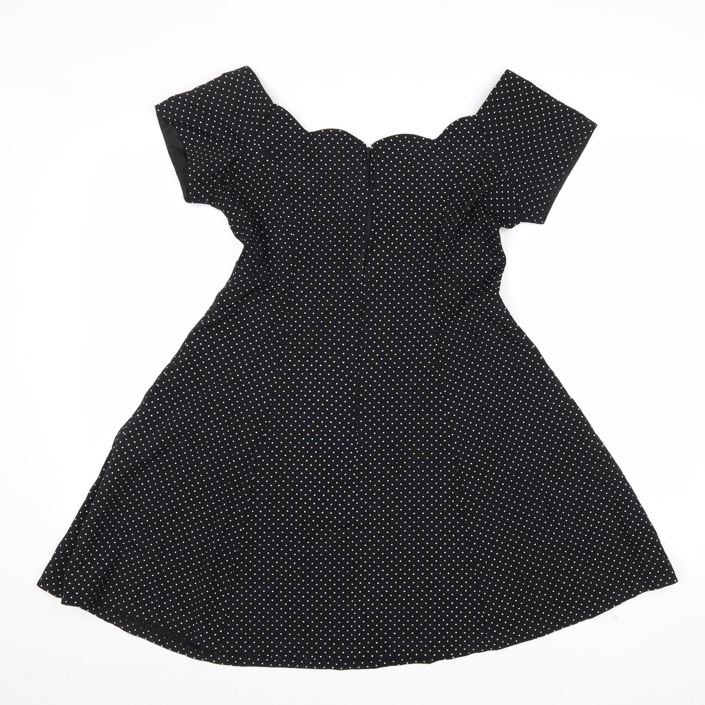 Dramatix Womens Black Polka Dot Viscose Fit & Flare Size 10 Boat Neck Zip - Scalloped Neckline