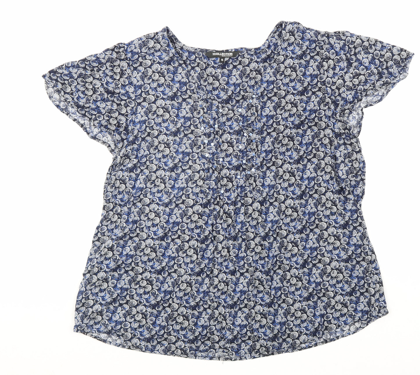 Debenhams Womens Blue Geometric Viscose Basic Blouse Size 16 V-Neck