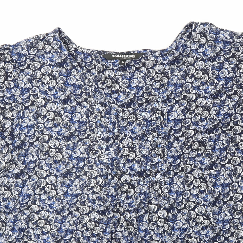Debenhams Womens Blue Geometric Viscose Basic Blouse Size 16 V-Neck