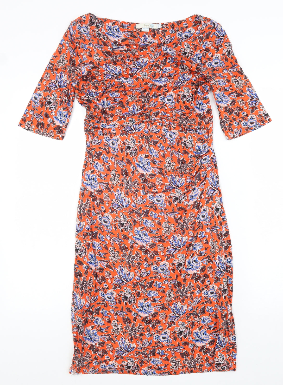 Boden Womens Orange Floral Polyester Pencil Dress Size 12 Boat Neck Pullover