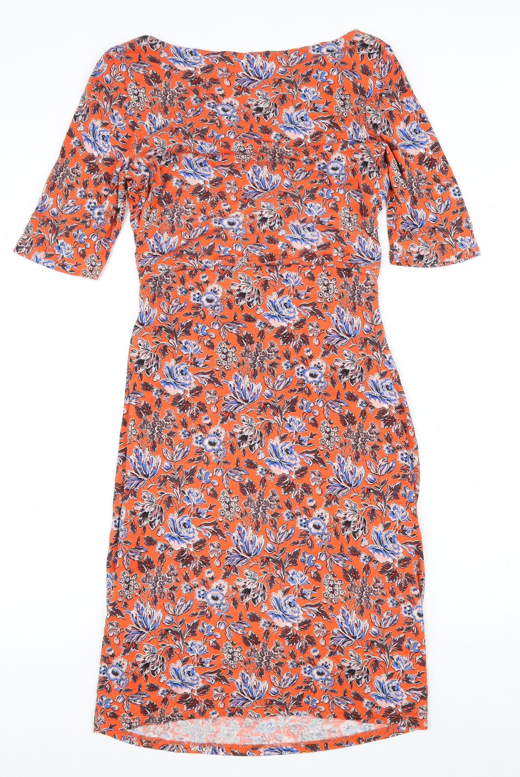 Boden Womens Orange Floral Polyester Pencil Dress Size 12 Boat Neck Pullover