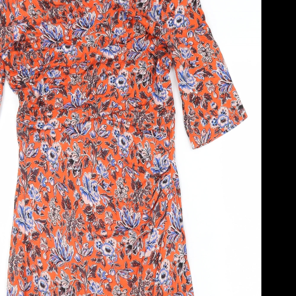 Boden Womens Orange Floral Polyester Pencil Dress Size 12 Boat Neck Pullover