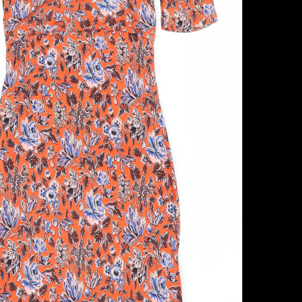 Boden Womens Orange Floral Polyester Pencil Dress Size 12 Boat Neck Pullover