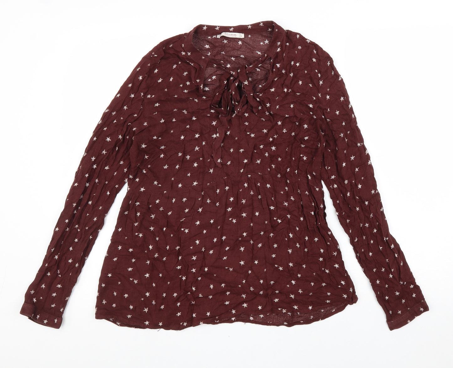 Pull&Bear Womens Red Geometric Viscose Basic Blouse Size M V-Neck - Star Print