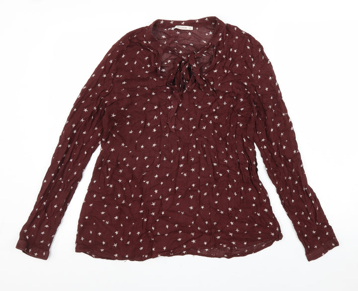 Pull&Bear Womens Red Geometric Viscose Basic Blouse Size M V-Neck - Star Print