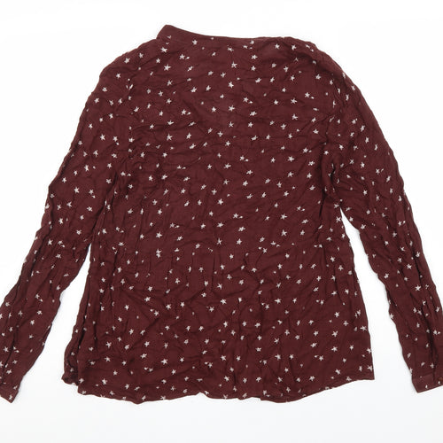 Pull&Bear Womens Red Geometric Viscose Basic Blouse Size M V-Neck - Star Print