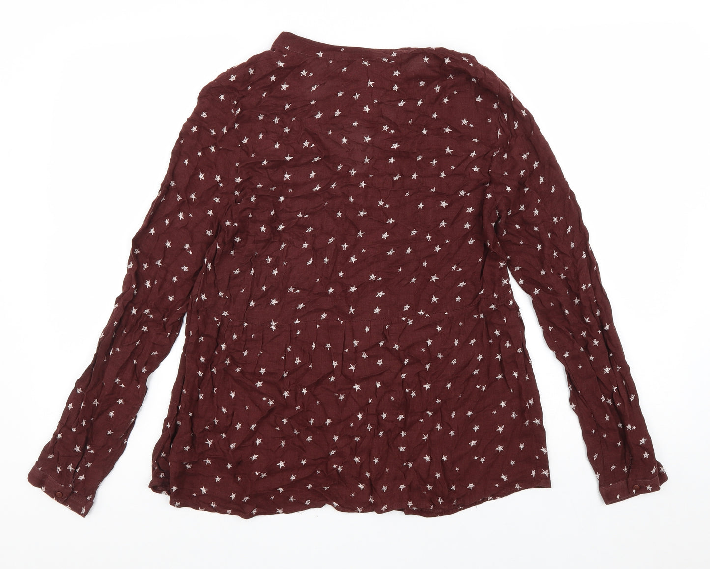 Pull&Bear Womens Red Geometric Viscose Basic Blouse Size M V-Neck - Star Print