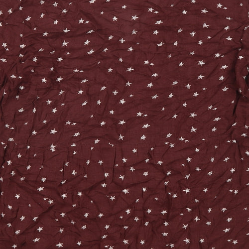 Pull&Bear Womens Red Geometric Viscose Basic Blouse Size M V-Neck - Star Print
