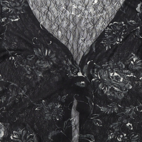 Per Una Womens Black Floral Polyester Kimono Blouse Size 12 V-Neck - Tie Front