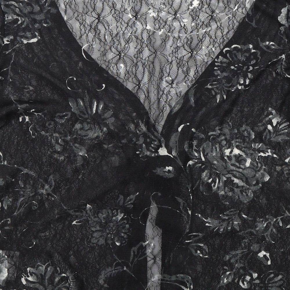Per Una Womens Black Floral Polyester Kimono Blouse Size 12 V-Neck - Tie Front