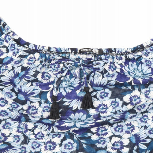 Pep&Co Womens Blue Floral Polyester Basic T-Shirt Size 18 Off the Shoulder