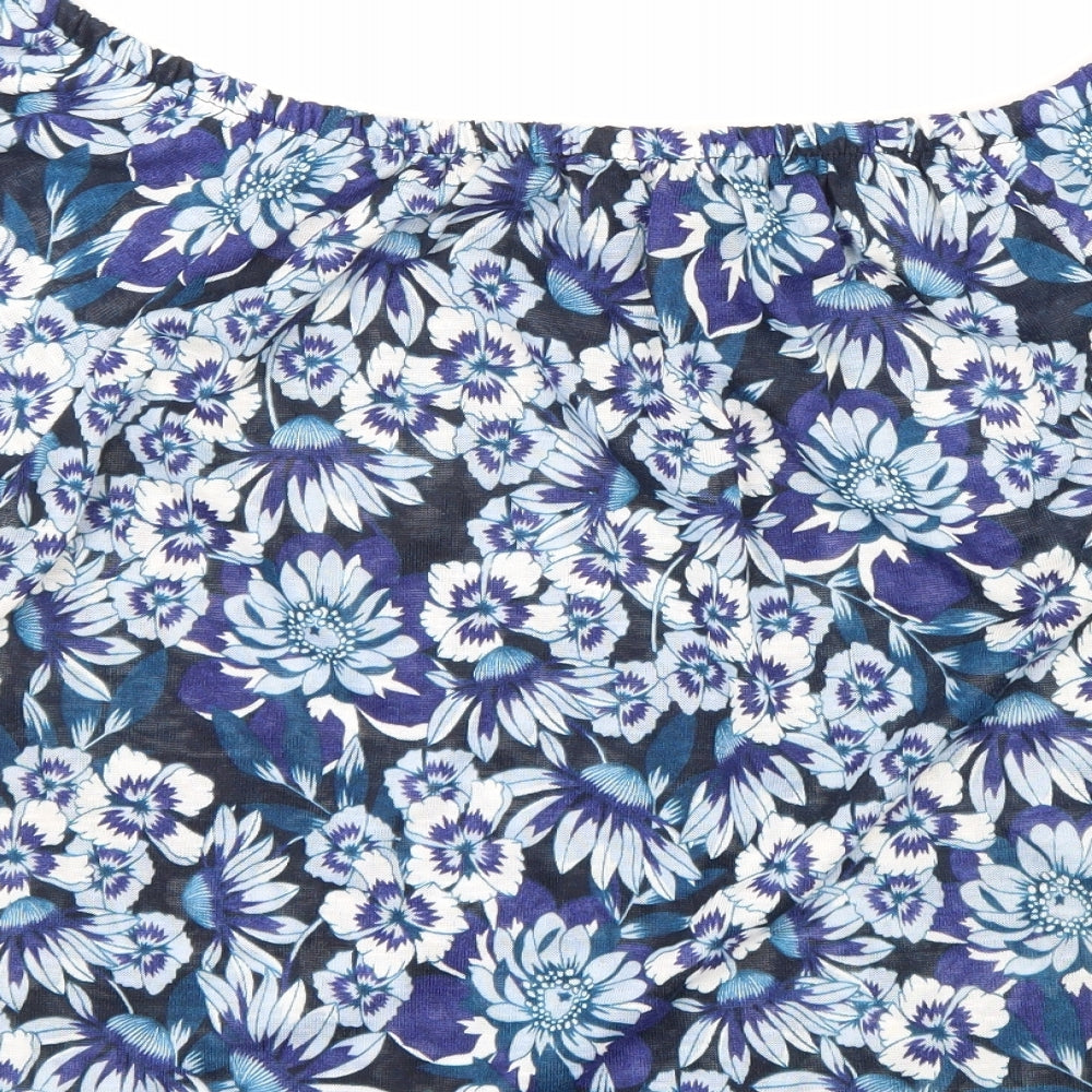 Pep&Co Womens Blue Floral Polyester Basic T-Shirt Size 18 Off the Shoulder