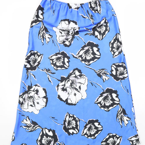 Saiph Lab Womens Blue Floral Polyester A-Line Skirt Size L