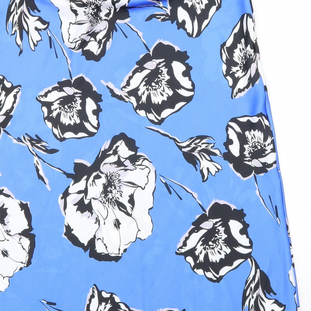 Saiph Lab Womens Blue Floral Polyester A-Line Skirt Size L