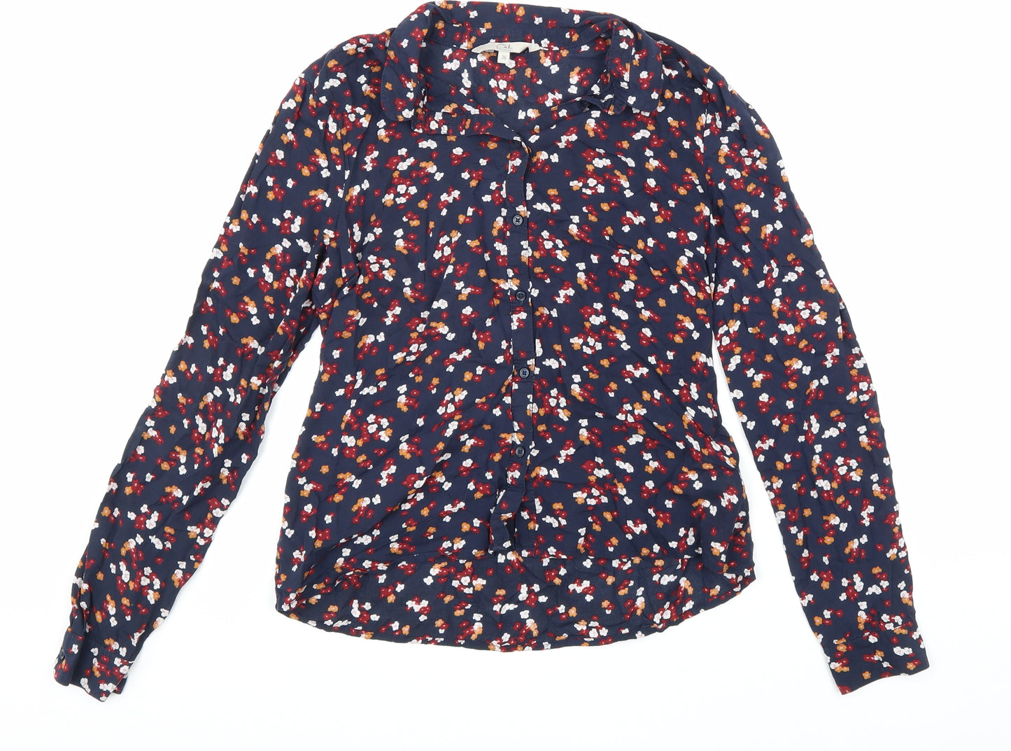 Clockhouse Womens Blue Floral Viscose Basic Button-Up Size 8 Collared