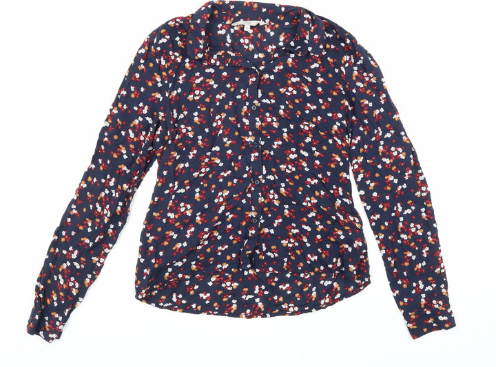 Clockhouse Womens Blue Floral Viscose Basic Button-Up Size 8 Collared