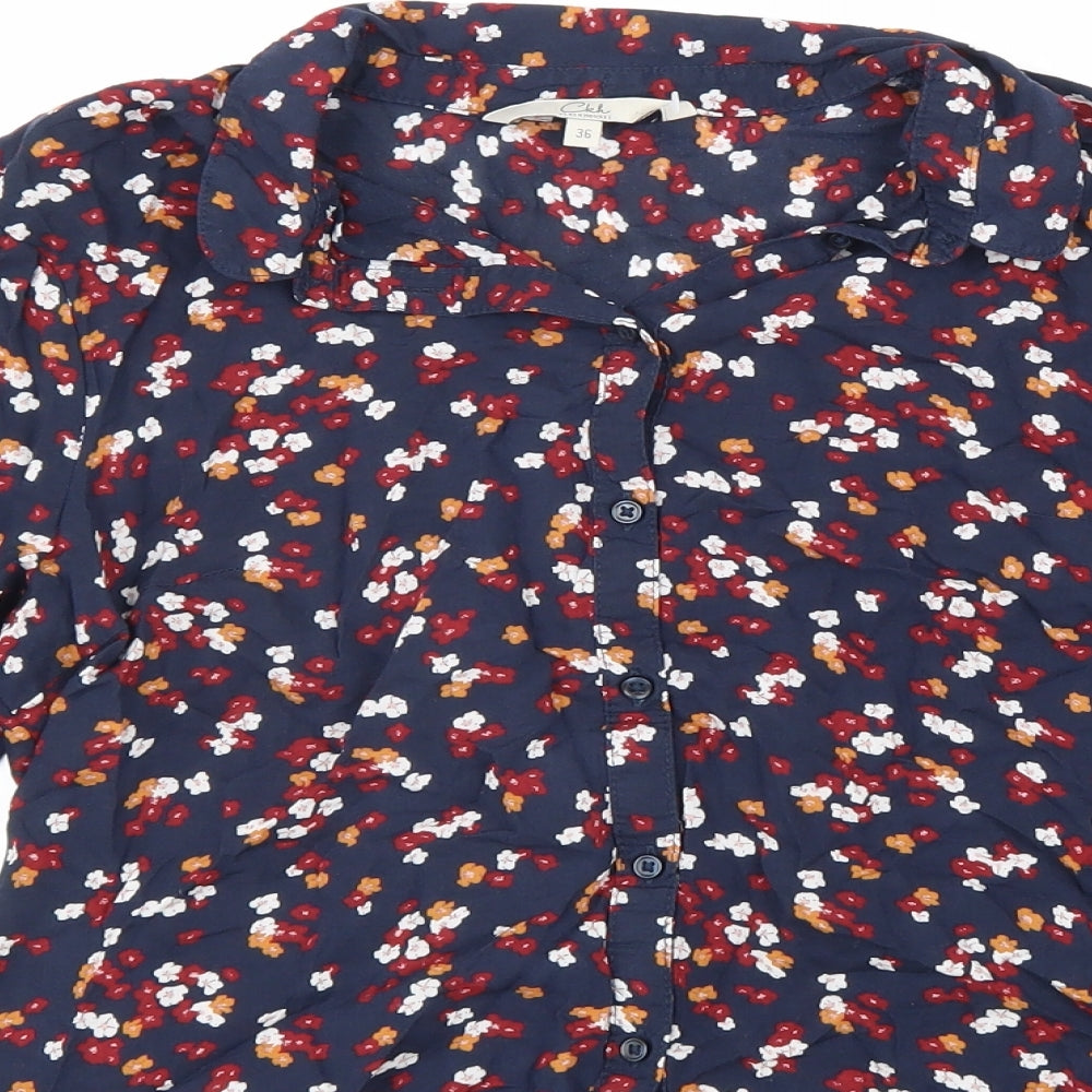 Clockhouse Womens Blue Floral Viscose Basic Button-Up Size 8 Collared