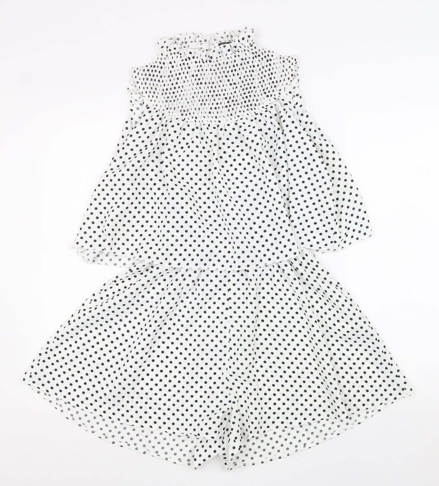 Missguided Womens White Polka Dot Polyester Playsuit One-Piece Size 10 Zip