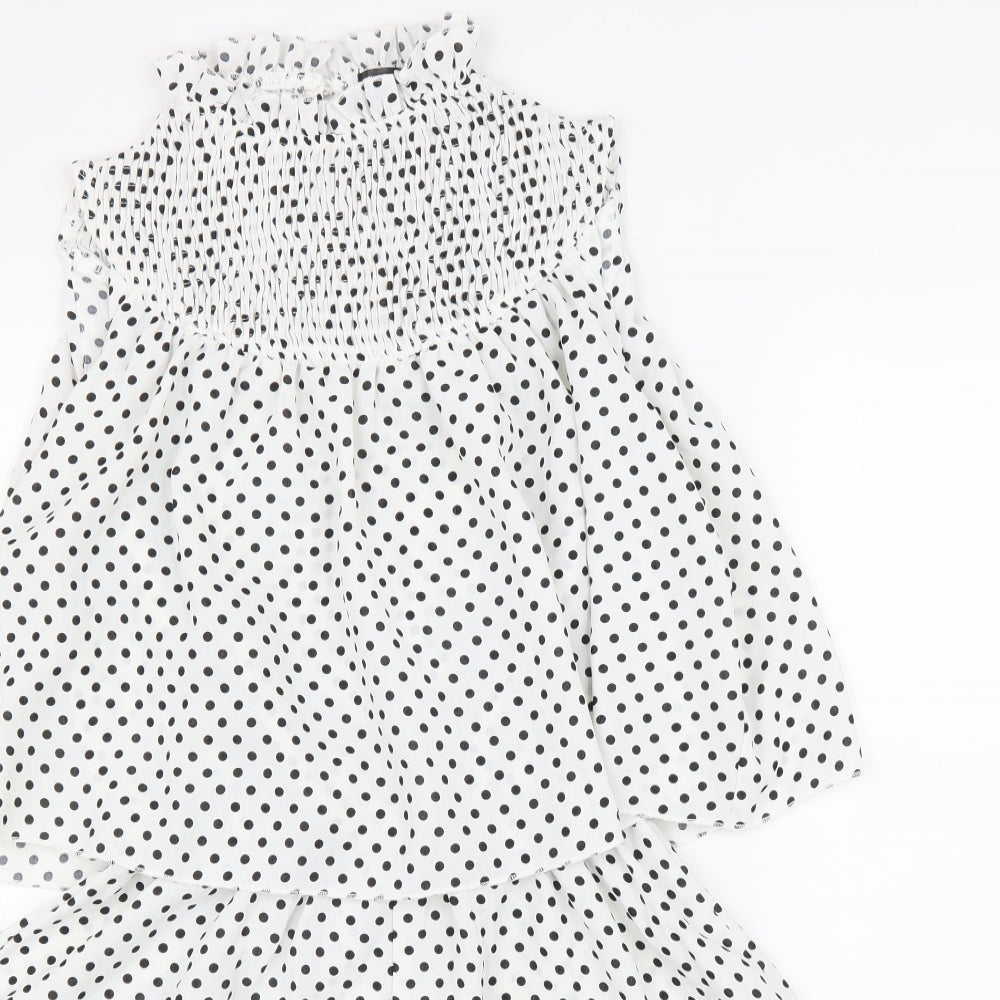 Missguided Womens White Polka Dot Polyester Playsuit One-Piece Size 10 Zip