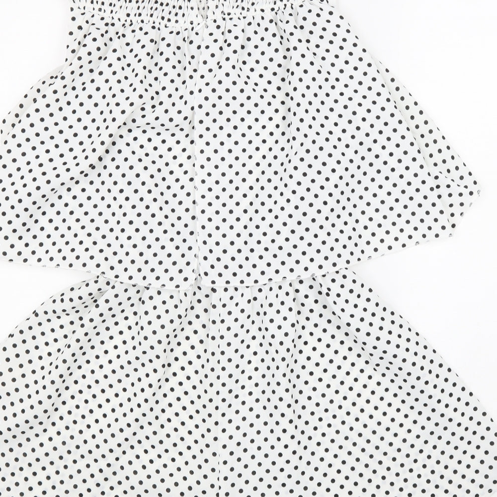 Missguided Womens White Polka Dot Polyester Playsuit One-Piece Size 10 Zip