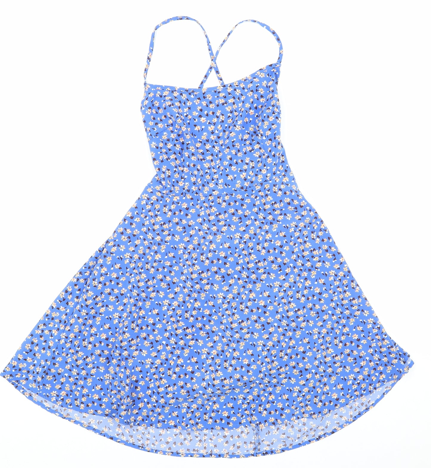 SheIn Womens Blue Floral Polyester Tank Dress Size M Round Neck Tie