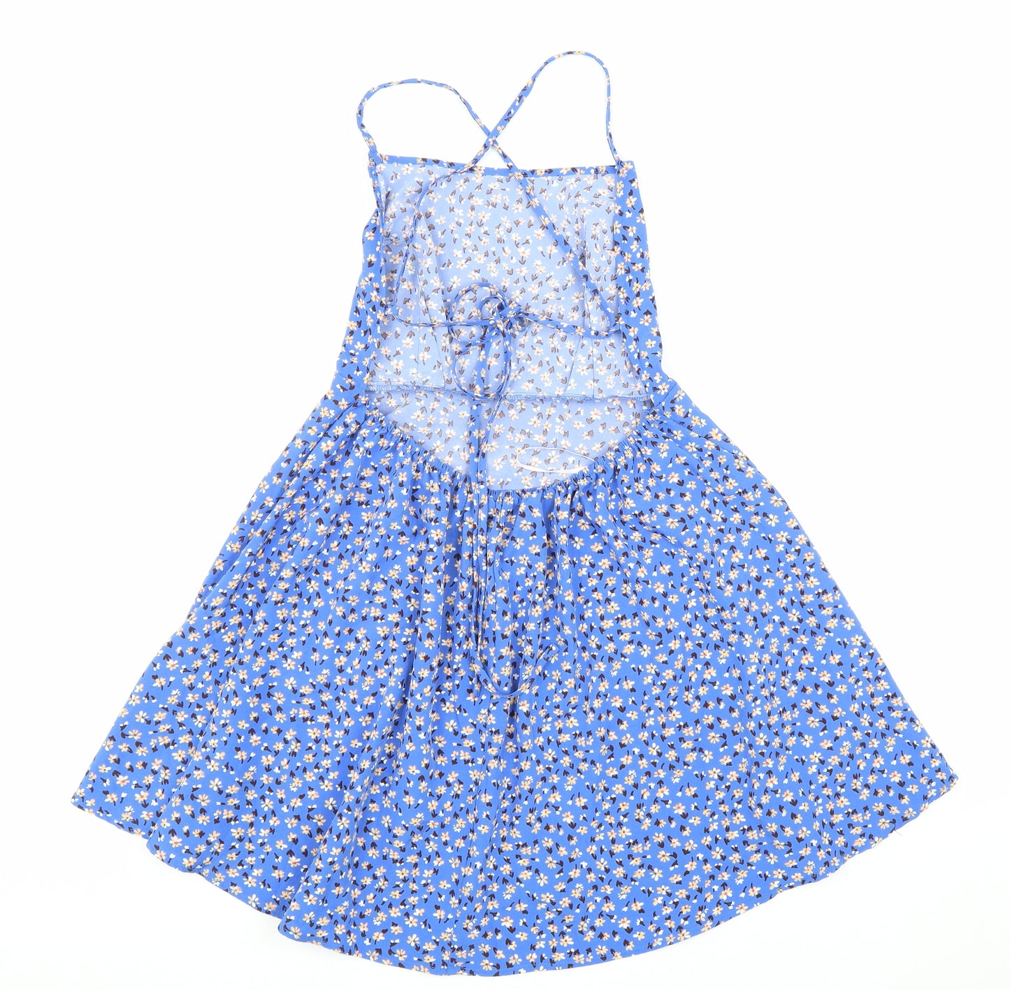 SheIn Womens Blue Floral Polyester Tank Dress Size M Round Neck Tie