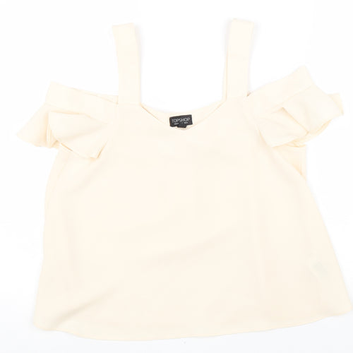 Topshop Womens Beige Polyester Basic Blouse Size 8 V-Neck