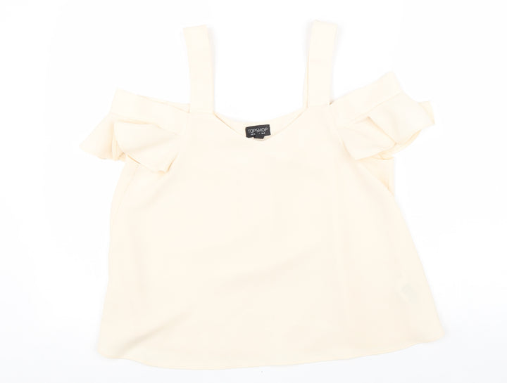 Topshop Womens Beige Polyester Basic Blouse Size 8 V-Neck