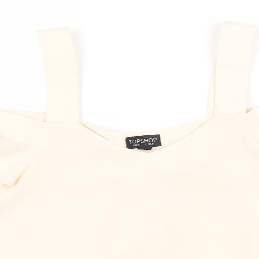 Topshop Womens Beige Polyester Basic Blouse Size 8 V-Neck