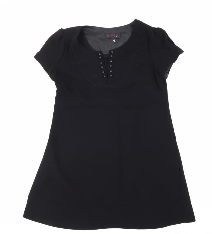 Miss Selfridge Womens Black Polyester A-Line Size 12 Round Neck Hook & Eye