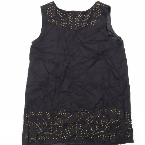 PLANET Womens Black Polyester Basic Tank Size 10 Square Neck