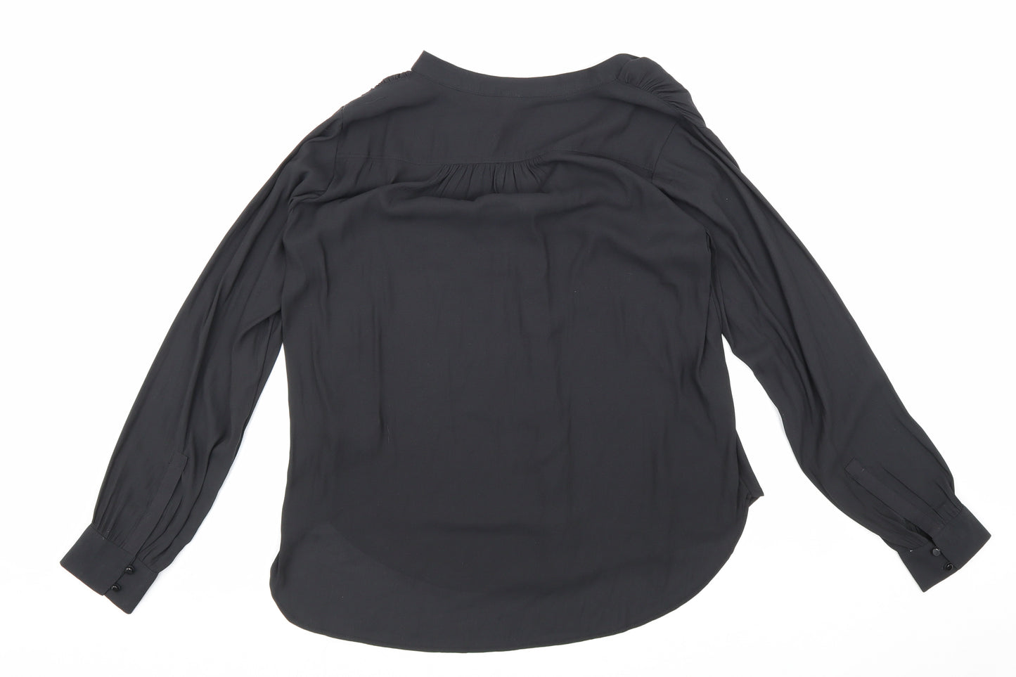 H&M Womens Black Polyester Basic Button-Up Size 12 V-Neck
