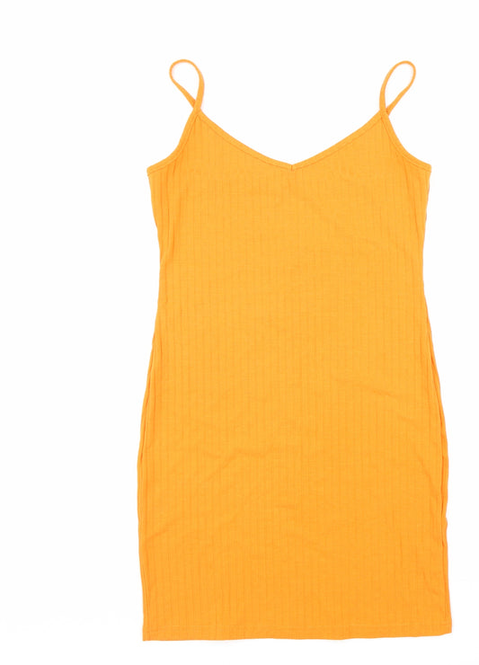 SheIn Womens Orange Polyester Tank Dress Size S V-Neck Pullover