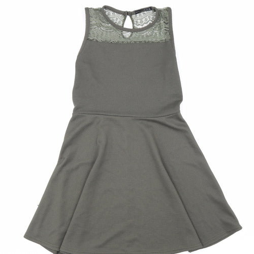 Atmosphere Womens Green Polyester Fit & Flare Size 12 Round Neck Button