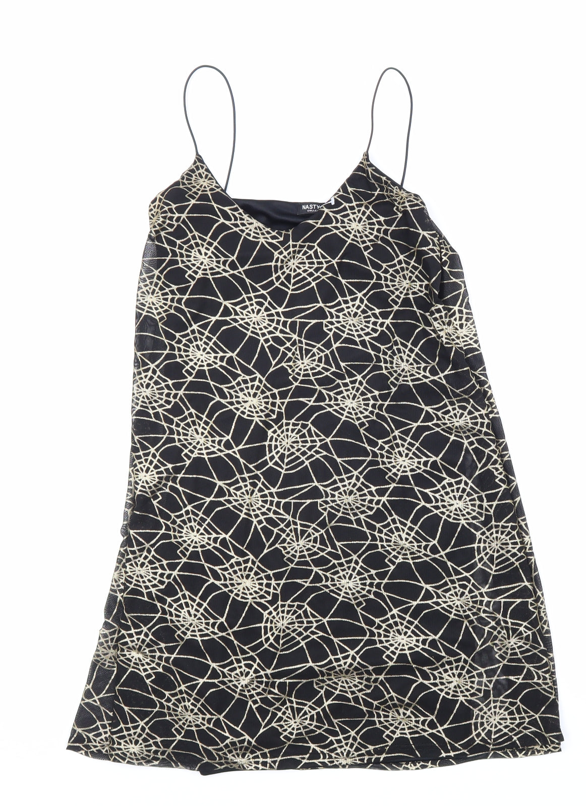 Nasty Gal Womens Black Geometric Polyester Slip Dress Size 8 V-Neck Pullover