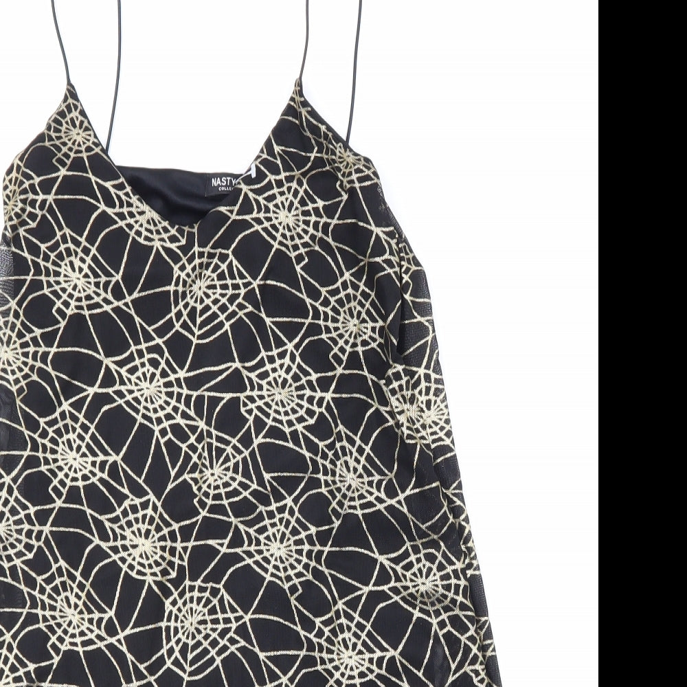 Nasty Gal Womens Black Geometric Polyester Slip Dress Size 8 V-Neck Pullover