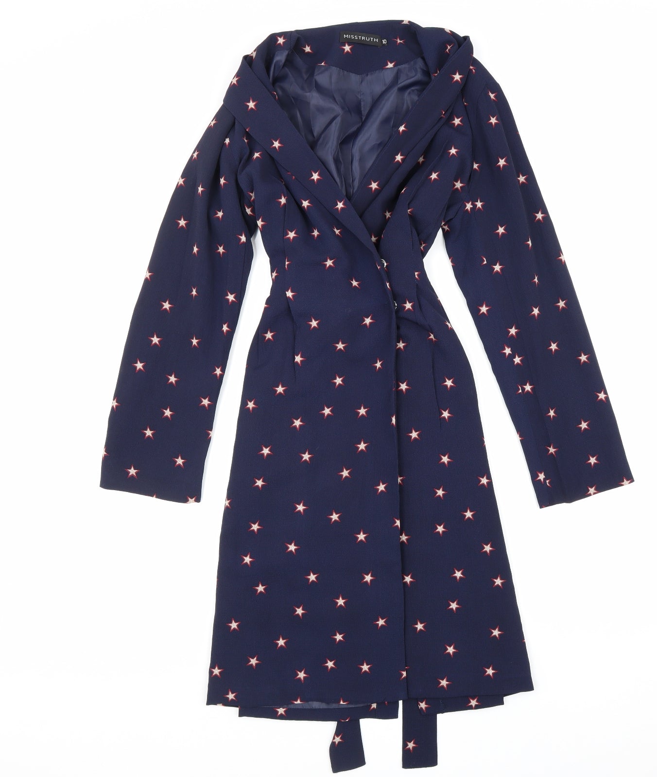 Miss Truth Womens Blue Geometric Viscose Wrap Dress Size 10 V-Neck Snap - Star Pattern