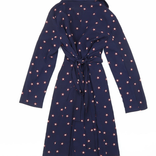 Miss Truth Womens Blue Geometric Viscose Wrap Dress Size 10 V-Neck Snap - Star Pattern