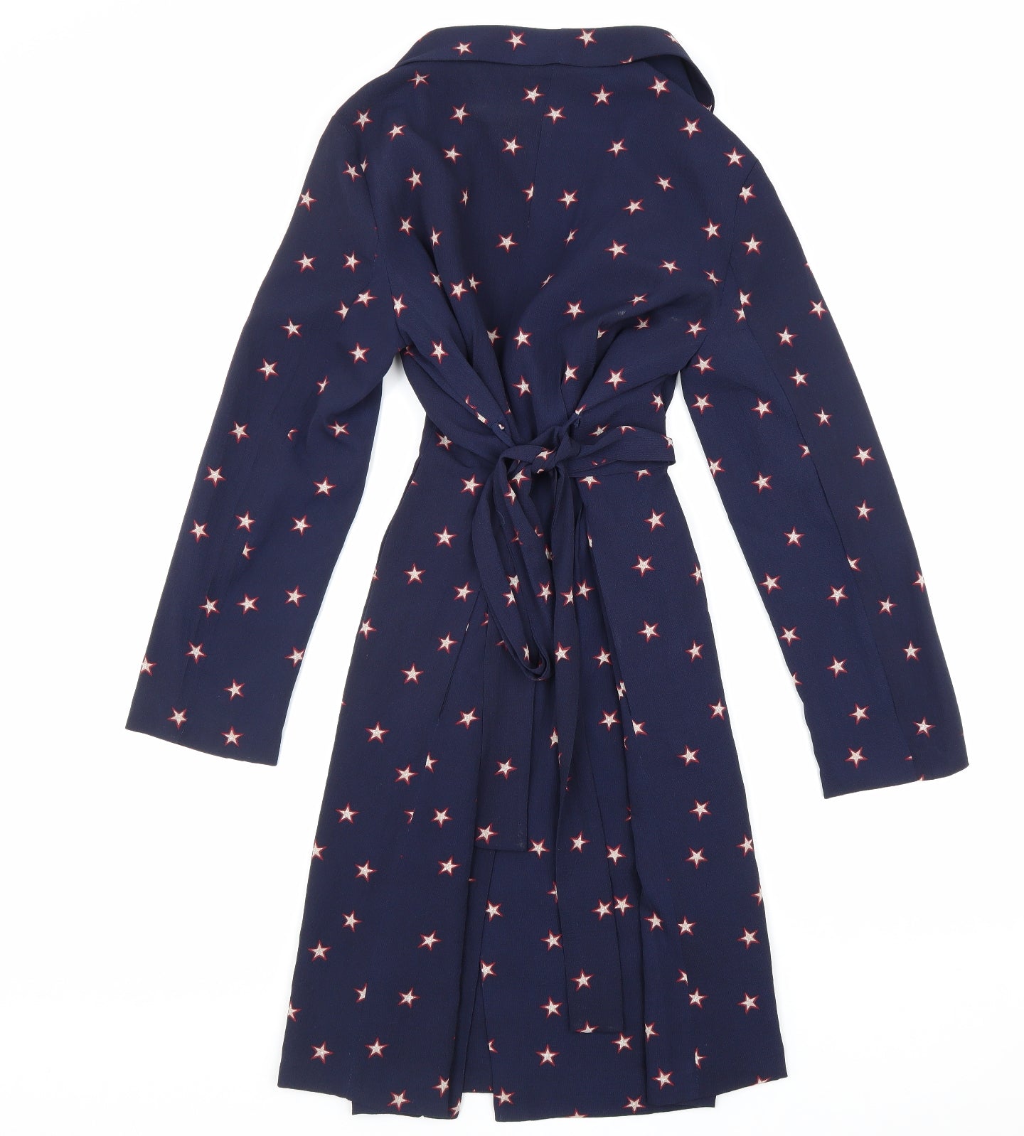 Miss Truth Womens Blue Geometric Viscose Wrap Dress Size 10 V-Neck Snap - Star Pattern