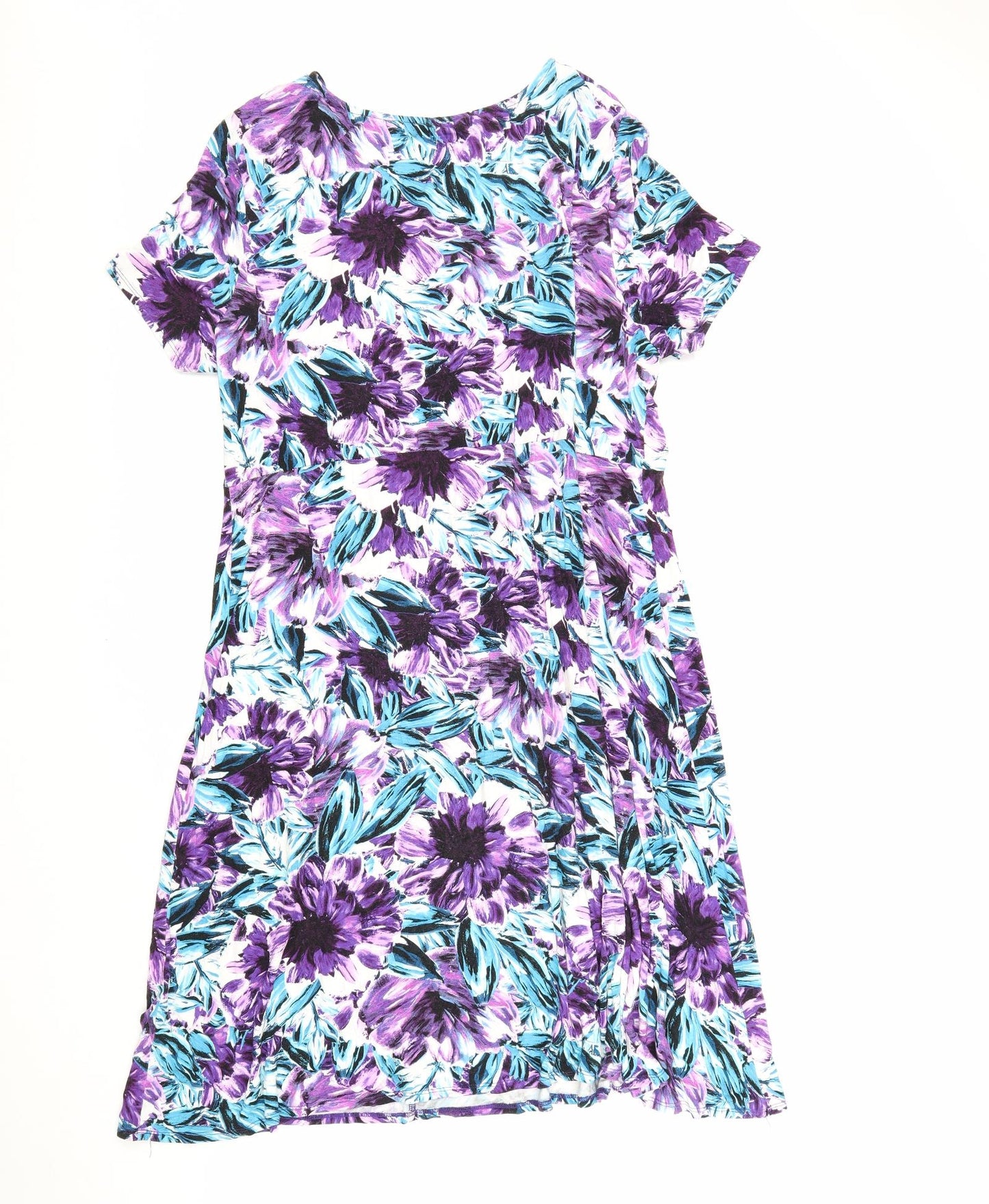 Bonmarché Womens Purple Floral Viscose Trapeze & Swing Size 20 V-Neck Pullover