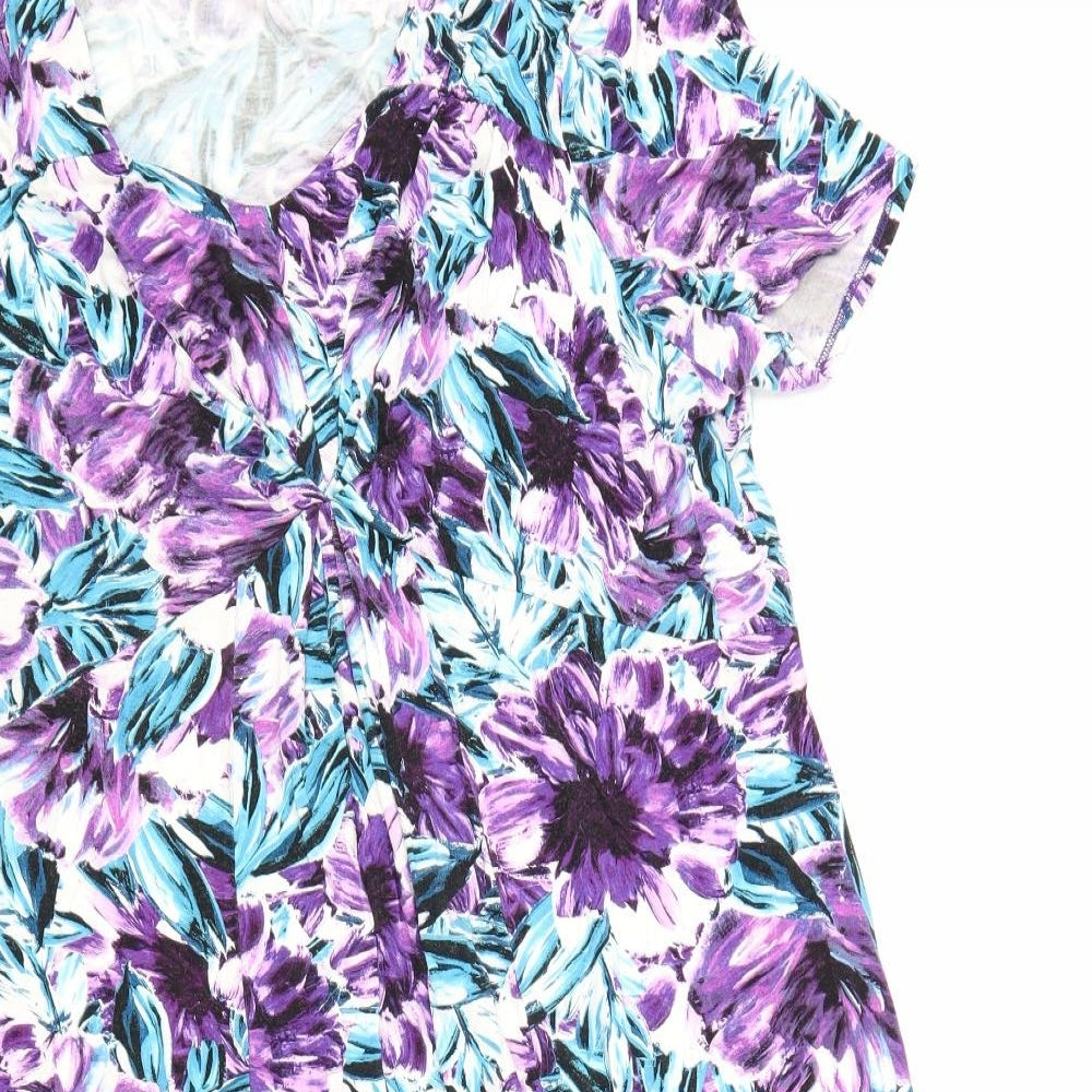 Bonmarché Womens Purple Floral Viscose Trapeze & Swing Size 20 V-Neck Pullover