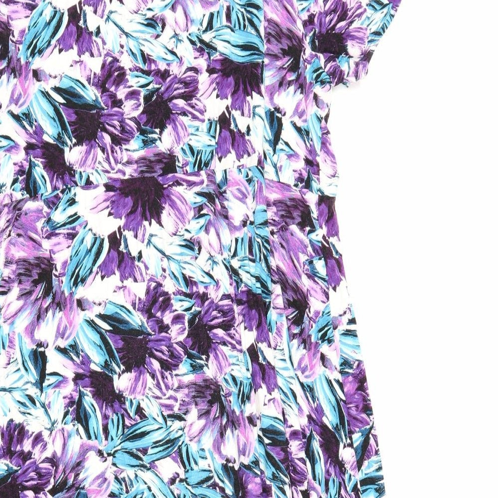 Bonmarché Womens Purple Floral Viscose Trapeze & Swing Size 20 V-Neck Pullover