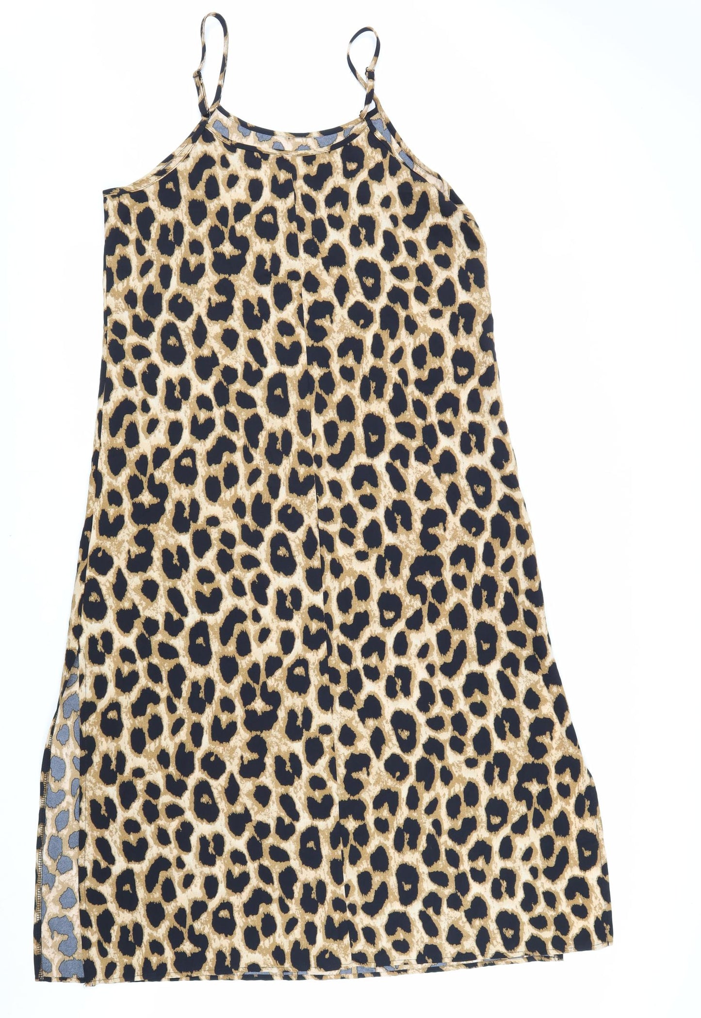 SheIn Womens Brown Animal Print Viscose Tank Dress Size L Round Neck Pullover - Leopard Pattern